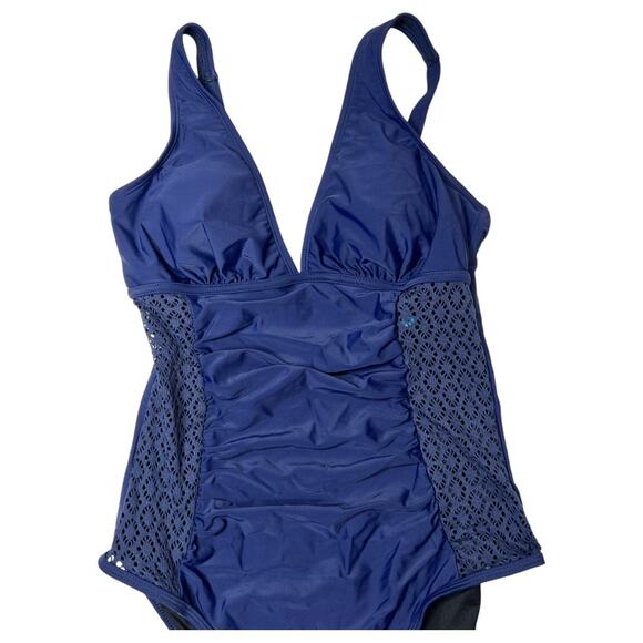 Cupshe Ruched Tummy Control Lace One Piece Swimsuit Navy Size M - Picture 4 of 7